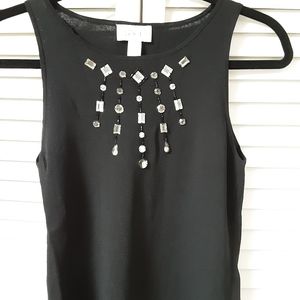Loft Jeweled Black stretchy sleeveless top Small